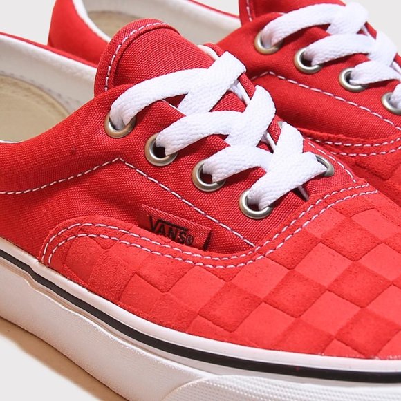 VANS Debossed Checkerboard Red Era Men's Sneakers - Picture 3 of 11